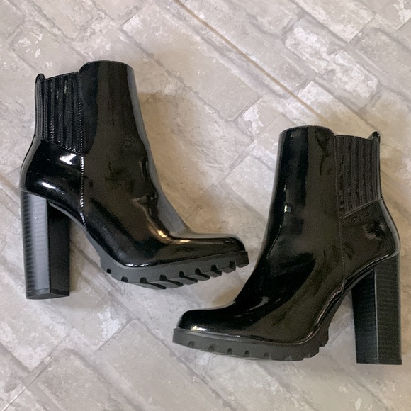 Black Patent Leather Lug Sole Boots - Picture 1 of 8